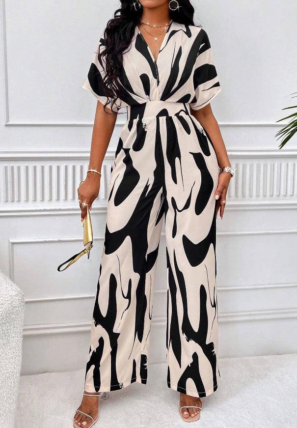 Women's Jumpsuit with Wide Sleeves and Elegant Belt