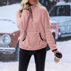Women's Fleece Pullover with Stand-Up Collar and Zipper