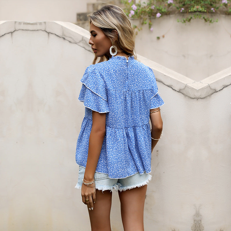 Women's Blouse with Ruffle Details and Floral Pattern