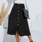 Women's Long Corduroy Skirt with Button Placket
