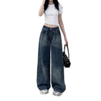 Women's High-Waisted Wide-Leg Jeans with Casual Fit and Unique Wash
