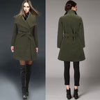 Women's Fashionable Wrap Coat with Wide Lapel
