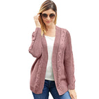 Women's Chunky Knit Cardigan with Creative Cable Patterns and Casual Fit