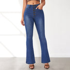 Women's Flared Jeans with High Waist and Button Detail