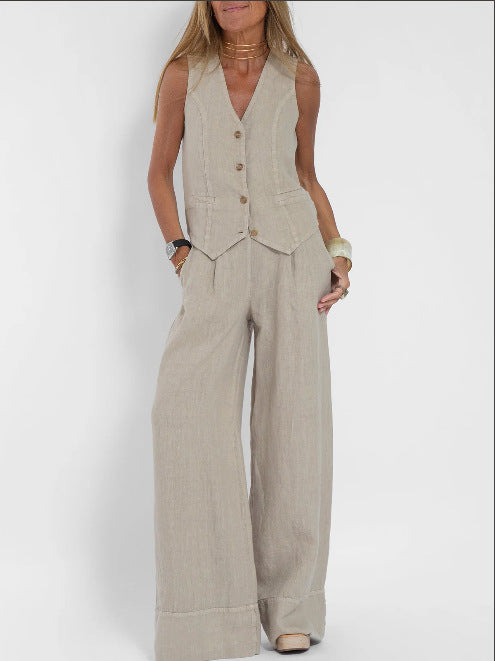 Women's Suit with Wide-Leg Pants and Elegant Vest