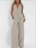 Women's Suit with Wide-Leg Pants and Elegant Vest