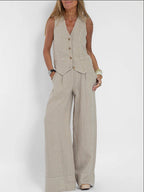 Women's Suit with Wide-Leg Pants and Elegant Vest