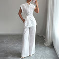 Elegant Two-Piece Set with Fitted Blouse and Wide-Leg Trousers
