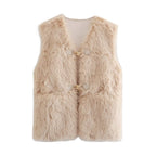 Women's Fluffy Vest with Sophisticated Buckles