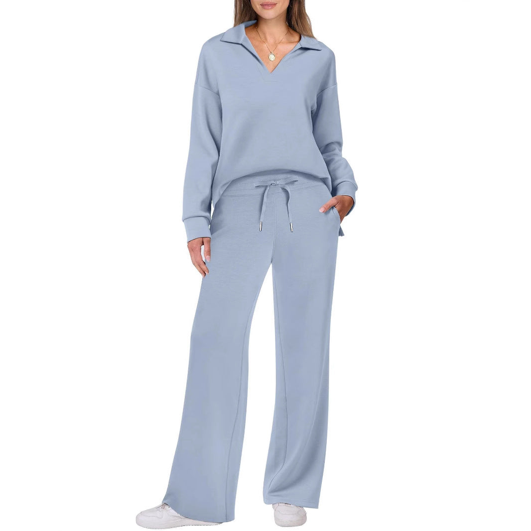 Women's Comfortable Leisure Suit with V-Neck and Loose Fit