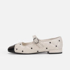 Women's Ballet Flats with Decorative Strap and Glossy Toe