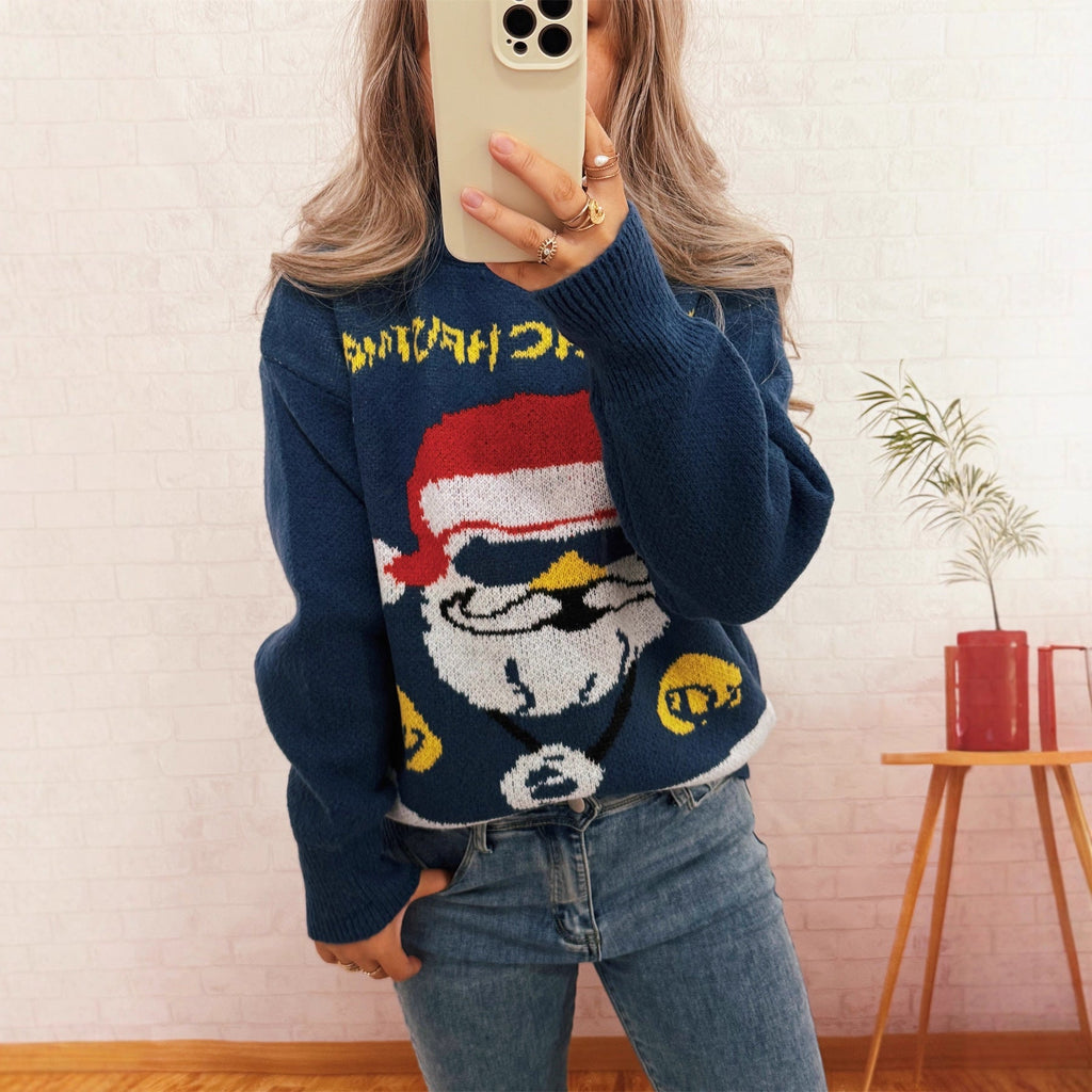 Women's Festive Knit Sweater with Holiday Motif