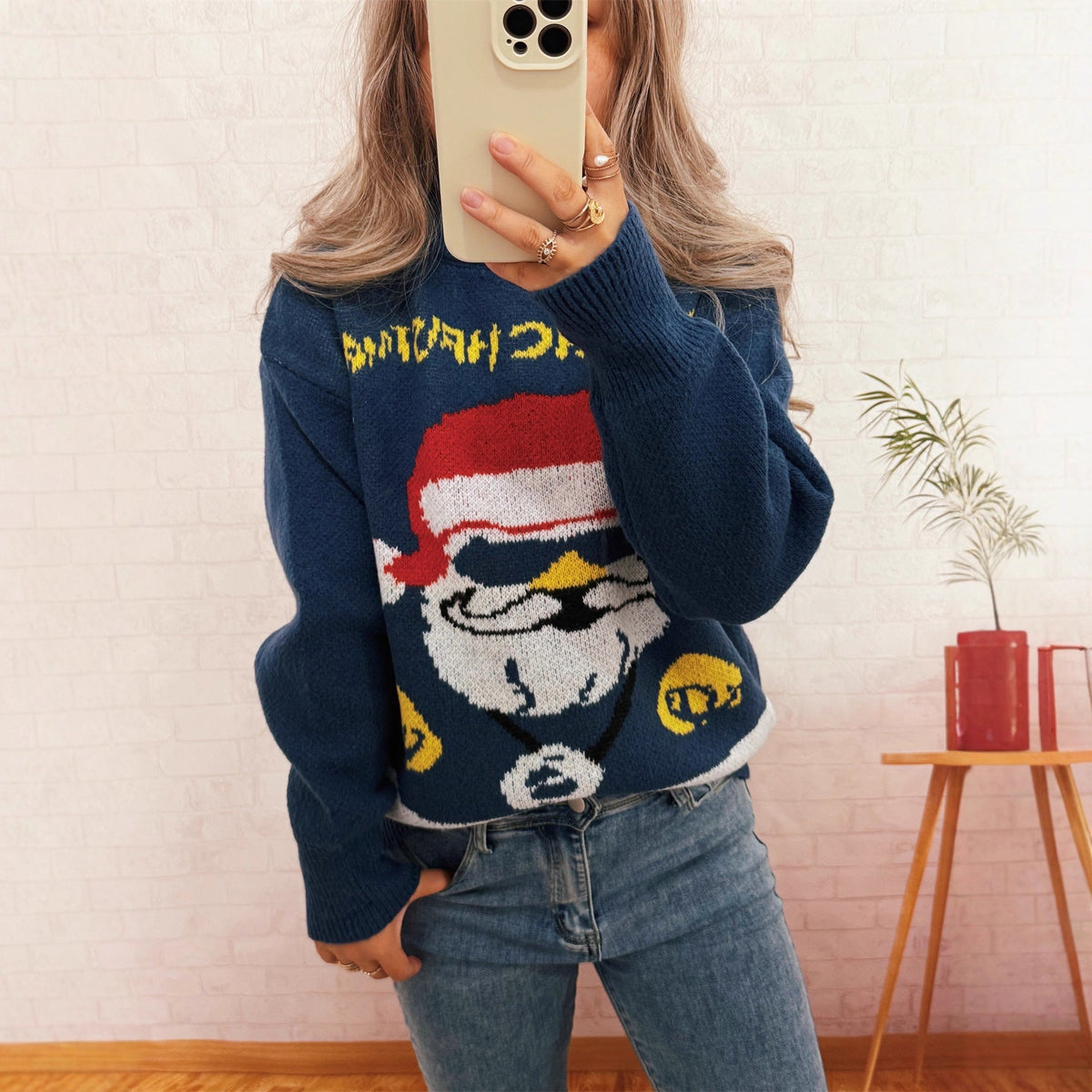 Women's Festive Knit Sweater with Holiday Motif