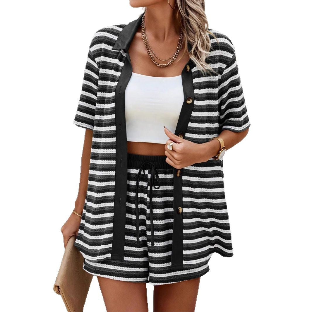 Casual Women's Two-Piece Set with Striped Pattern
