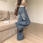 Women's Comfortable High-Waist Wide-Leg Jeans with Button Detail and Modern Pockets