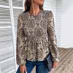 Elegant Floral Puff Sleeve Blouse