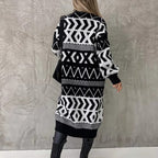Women's Chunky Knit Cardigan with Graphic Pattern and Open Front