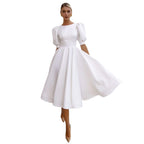 Women's A-Line Dress with Puff Sleeves and Fitted Waist