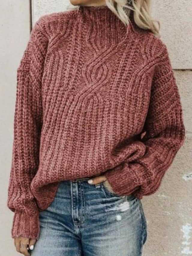 Women's Chunky Knit High-Neck Cable Sweater