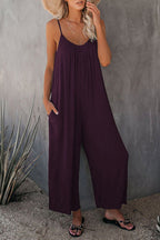 Women's Casual Summer Jumpsuit with Deep Neckline and Pockets