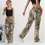 Women's Camouflage Cargo Pants with Side Pockets and Elastic Waistband