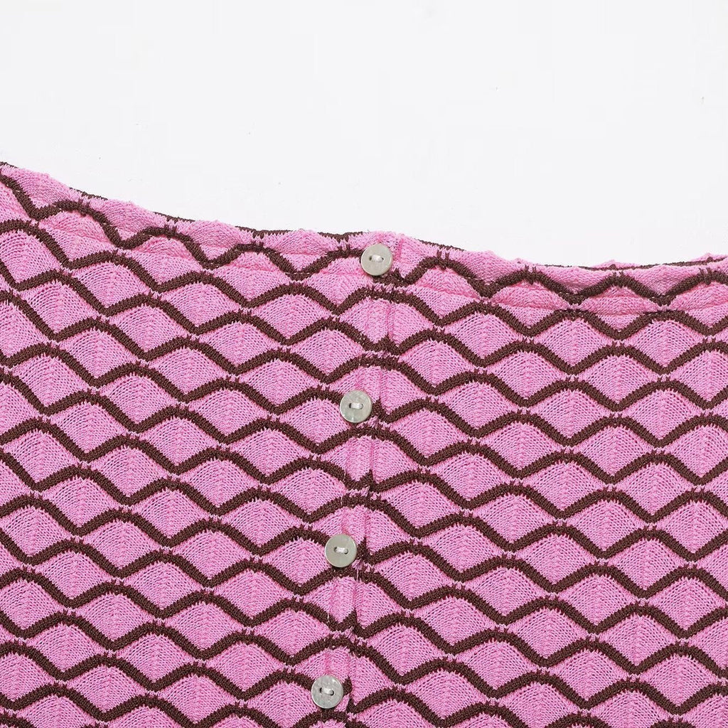 Women's Midi Skirt with Wavy Pattern and Decorative Buttons