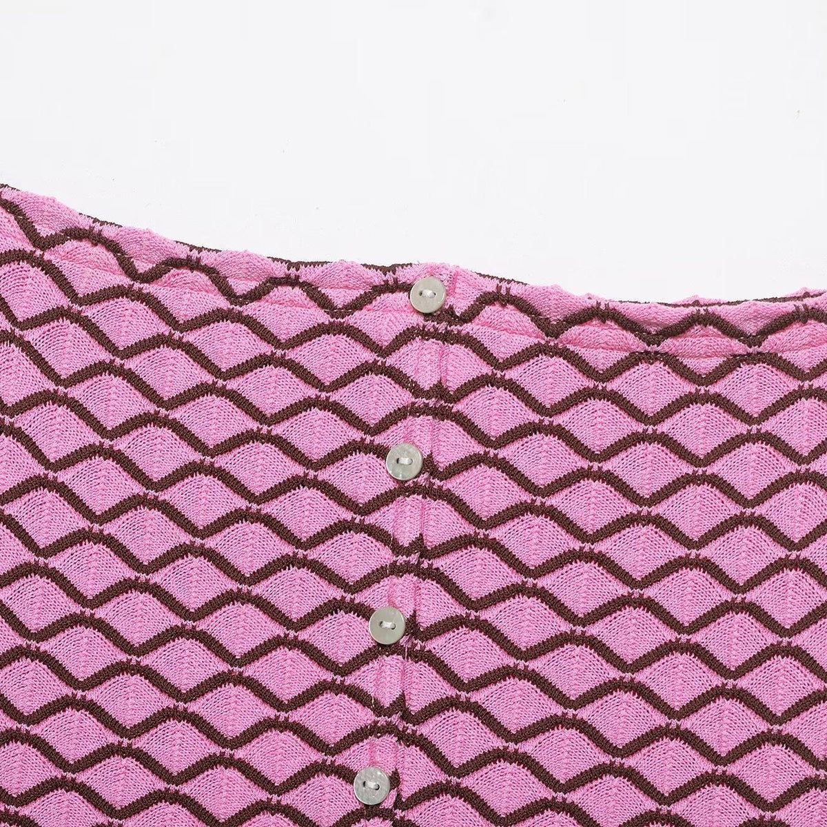 Women's Midi Skirt with Wavy Pattern and Decorative Buttons