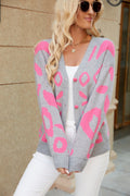 Women's Cozy Knit Cardigan with Vibrant Animal Print and Button Details