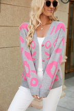 Women's Cozy Knit Cardigan with Vibrant Animal Print and Button Details