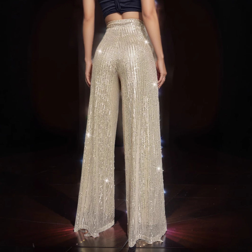 Women's Shiny Palazzo Pants with Sparkling Sequin Design