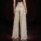 Women's Shiny Palazzo Pants with Sparkling Sequin Design