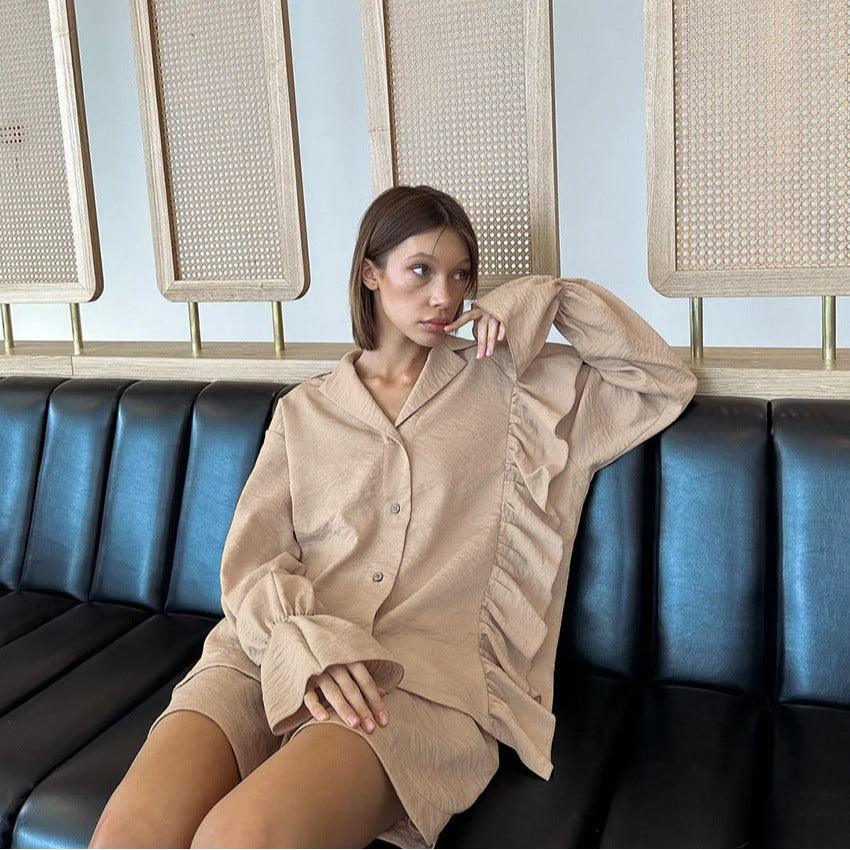 Women's Loungewear Set with Ruffle Details