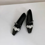 Women's Ballet Flats with Floral Appliqués and Glossy Finish