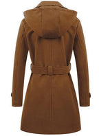 Women's Elegant Peacoat with Double-Breasted Button Placket and Waist Belt