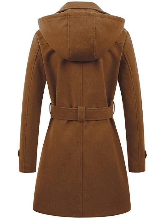 Women's Elegant Peacoat with Double-Breasted Button Placket and Waist Belt