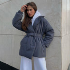 Elegant Padded Jacket with Waist Belt