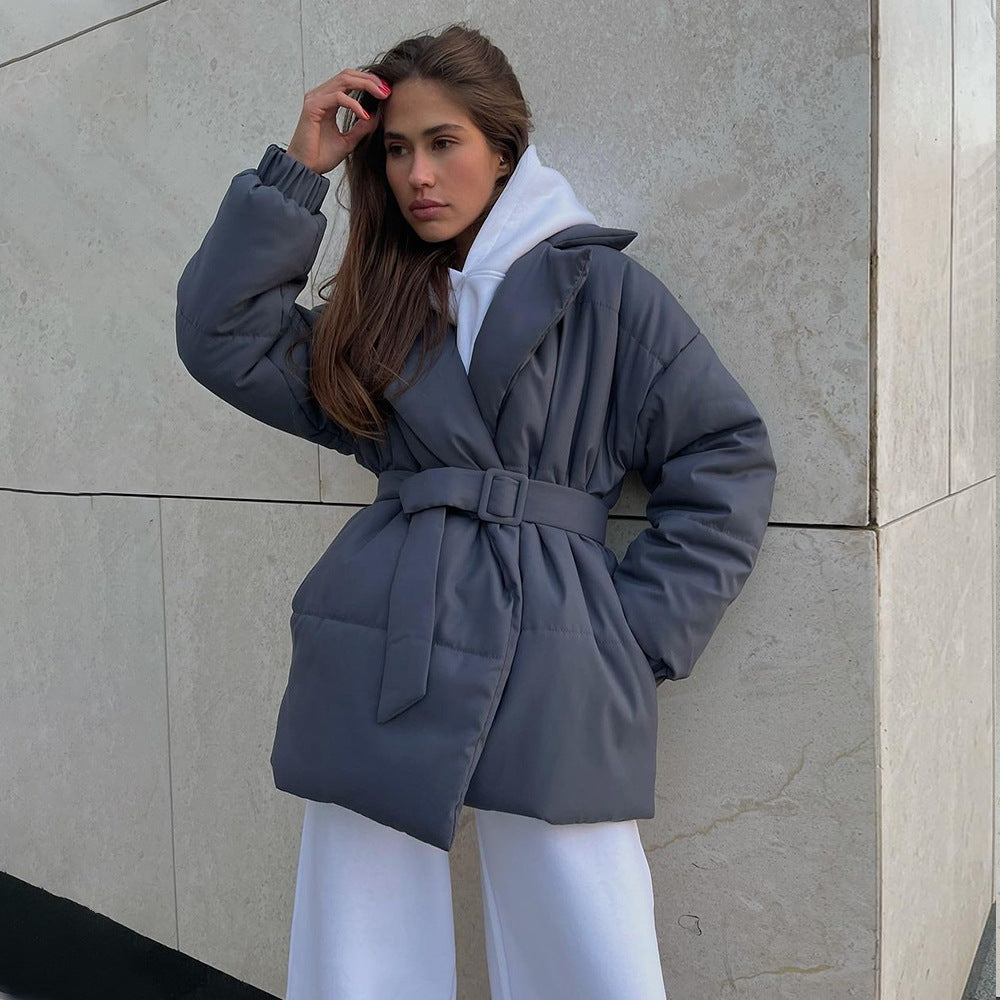 Elegant Padded Jacket with Waist Belt