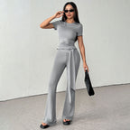Women's Elegant Set with Form-Fitting Top and Flared Pants