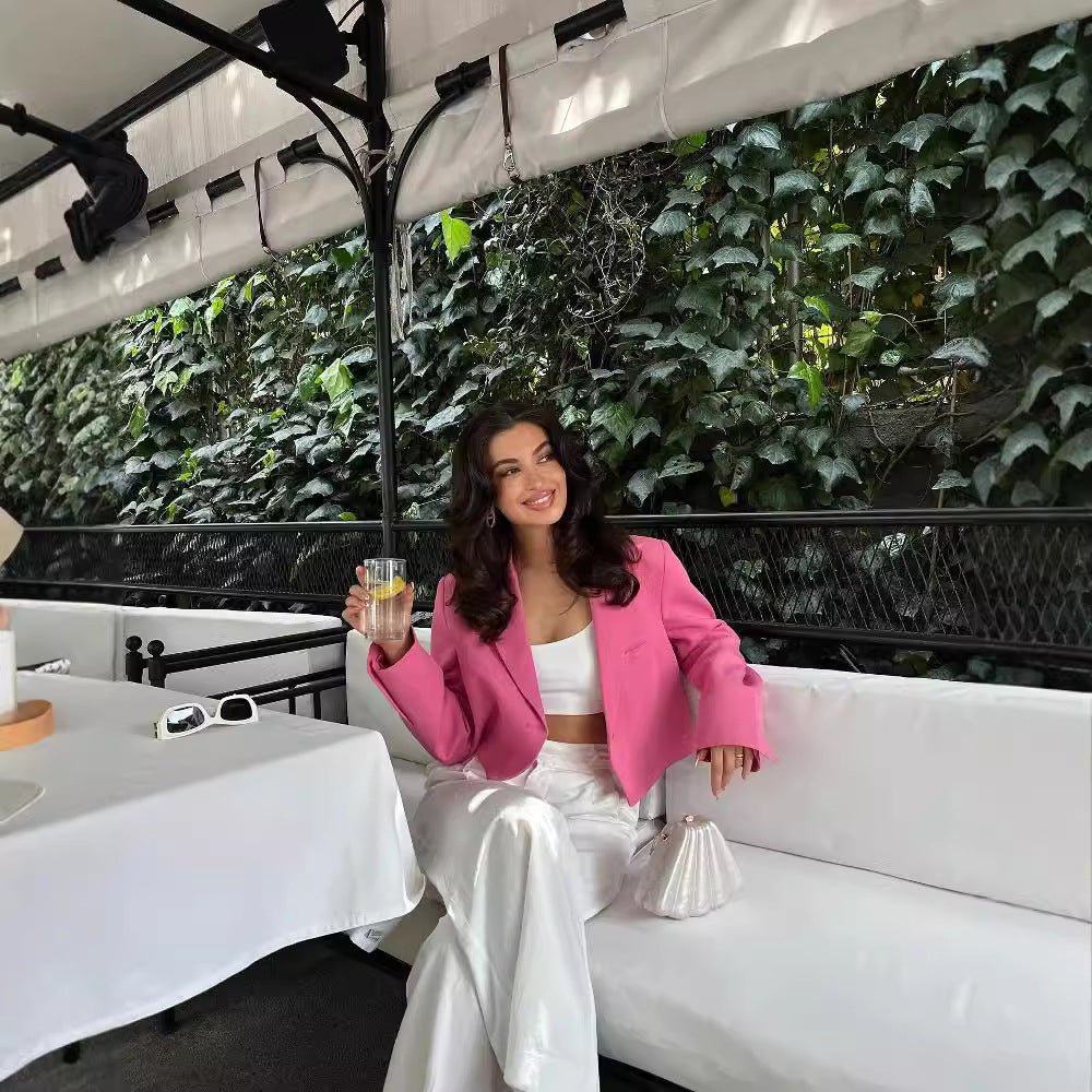 Women's Cropped Blazer with Elegant Button Details
