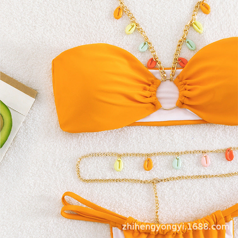 Women's Bandeau Bikini with Colorful Chain Detail