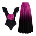 Women's Swimsuit with Elegant Wrap Detail and Long Ombre Skirt