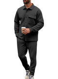 Men's Shirt Jacket Set with Flap Pocket and Tapered Trousers