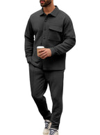 Men's Shirt Jacket Set with Flap Pocket and Tapered Trousers