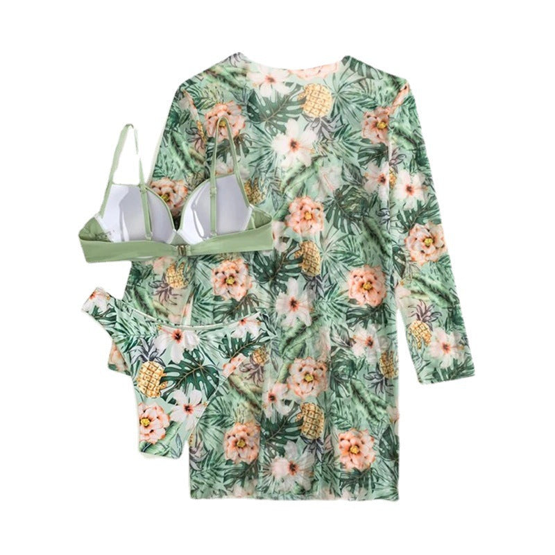 Women's Swimwear Set with Floral Kimono and Bikini