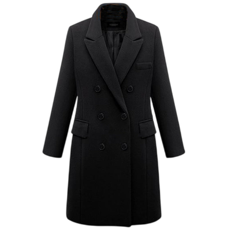 Women's Elegant Double-Breasted Wool Coat with Pockets