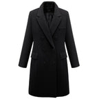 Women's Elegant Double-Breasted Wool Coat with Pockets