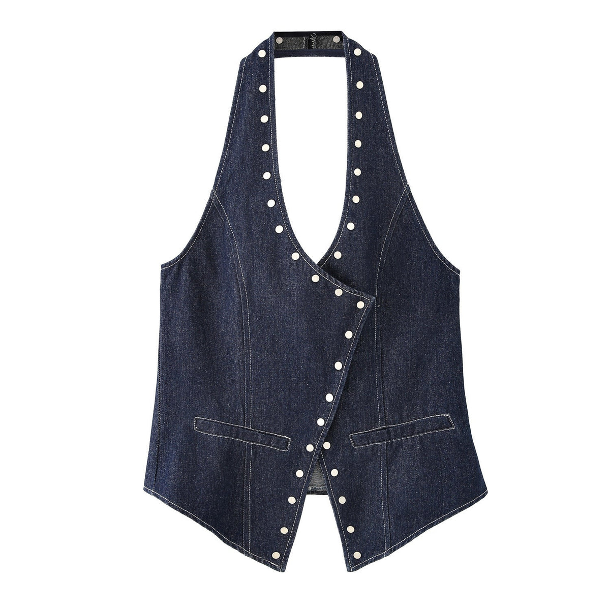 Women's Elegant Denim Vest with Decorative Snap Buttons