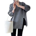Women's Flair Sweater with Asymmetric Cut and Stand-Up Collar