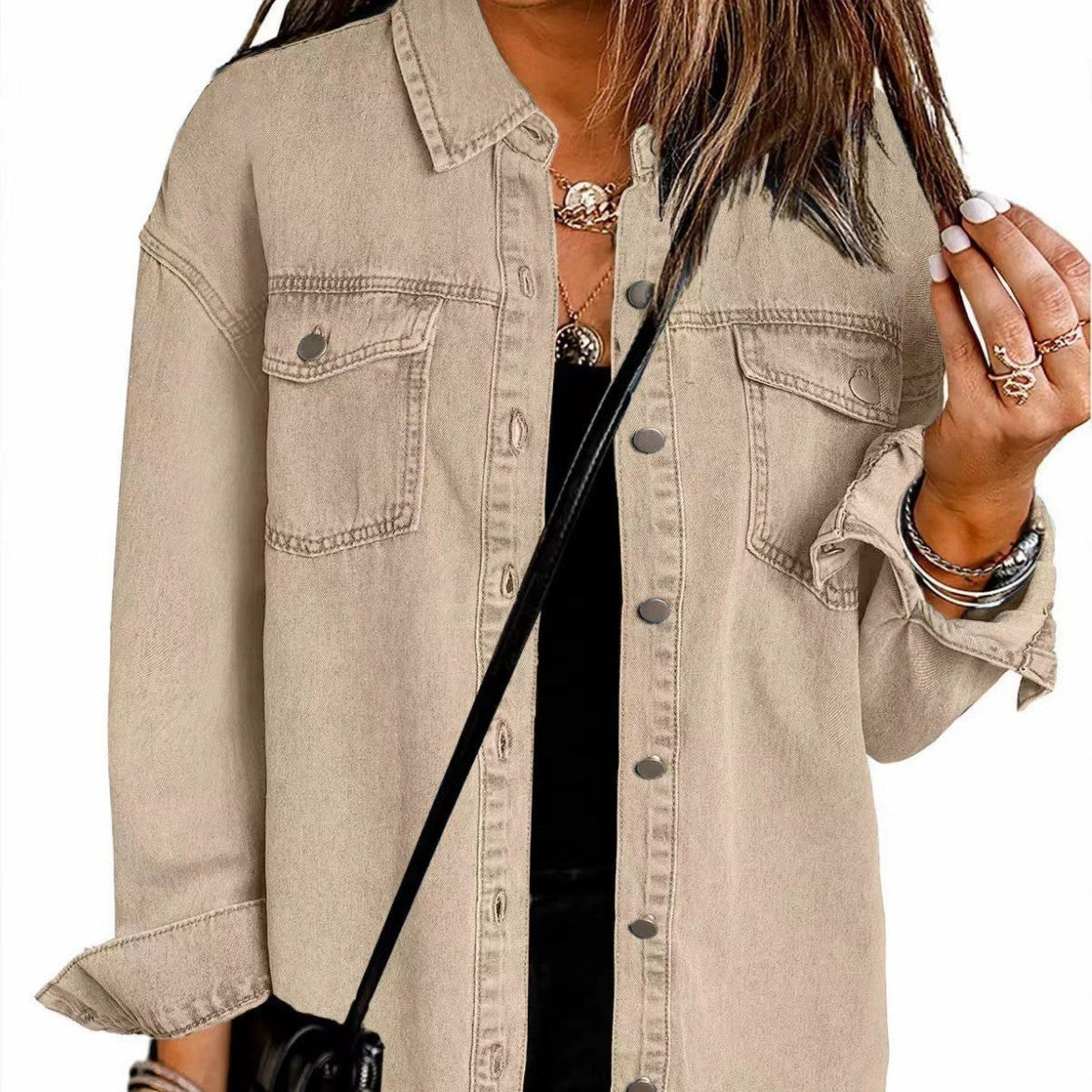 Women's Denim Overshirt with Frayed Hem