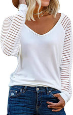 Women's Long-Sleeve V-Neck Shirt with Striped Sleeves